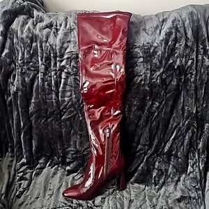 Over the Knee Patent Leather Dark Red Boots